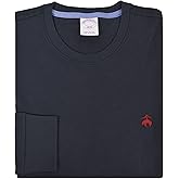 Brooks Brothers Men's All Cotton Golden Fleece Embroidery Solid Long Sleeve Crewneck Tee T-Shirt (185885 Navy Blue/Red Logo, Large)