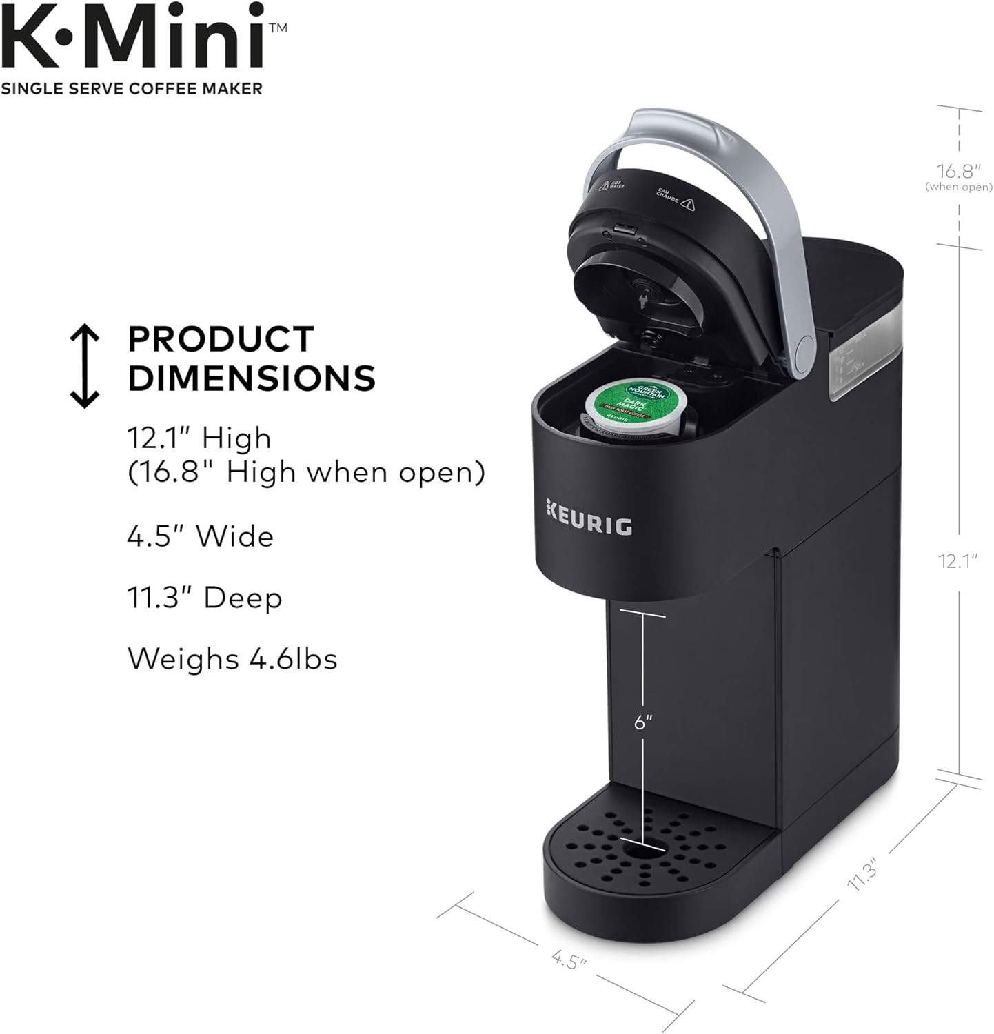Keurig K-Mini Coffee Maker, Single Serve K-Cup Pod Coffee Brewer, 6 to 12 oz. Brew Sizes, Black: Kitchen & Dining