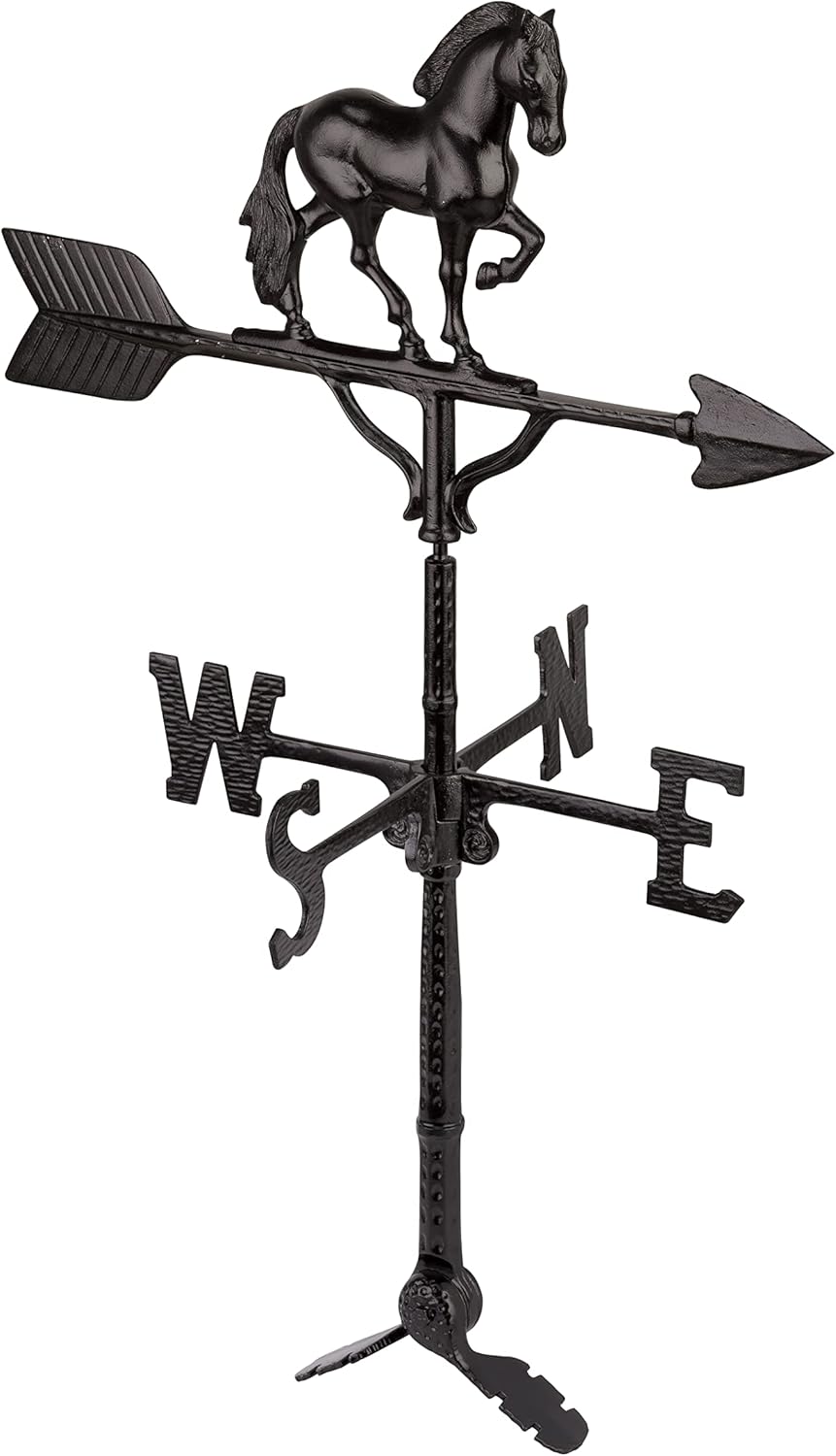 Weathervanes - Montague Metal Products - 32'' Aluminum 3D Horse Weathervane 200 Series - Outdoor Wind Vane with Ornament - Roof Metal Decor - Mount Included (4 to Choose from) - Hand Cast Aluminum (Black)