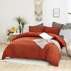 Luxlovery Pom Pom Burnt Orange Comforter Queen Boho