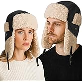 AYAMAYA Trapper Hat for Men Women, Warm Winter Russian Aviator Hat with Fleece Ear Flaps, Windproof Ushanka Headwear