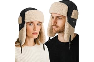 AYAMAYA Trapper Hat for Men Women, Warm Winter Russian Aviator Hat with Fleece Ear Flaps, Windproof Ushanka Headwear