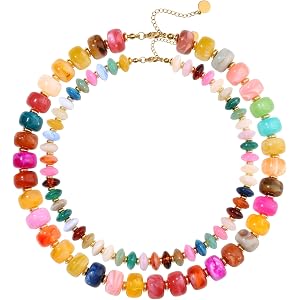 Giovanchi 2Pcs Chunky Beaded Necklaces for Women Trendy - Multicolor Resin Beaded Necklace - Big Bead Necklace - Summer Beach