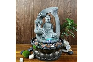 Buddha Tabletop Waterfall Fountain Fengshui Meditation Relaxing Indoor Decoration, Waterfall Kit with Circular Water Flow for