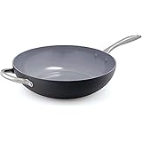 GreenPan Lima 12.5" Ceramic Non-Stick Open Wok with Helper Handle, Black -