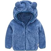 AIWUHE Toddler Boys Girls Hooded Jacket Fleece Hoodie Winter Warm Solid Color Teddy Coat Zip-up Bear Ear Sweater Fall Clothes