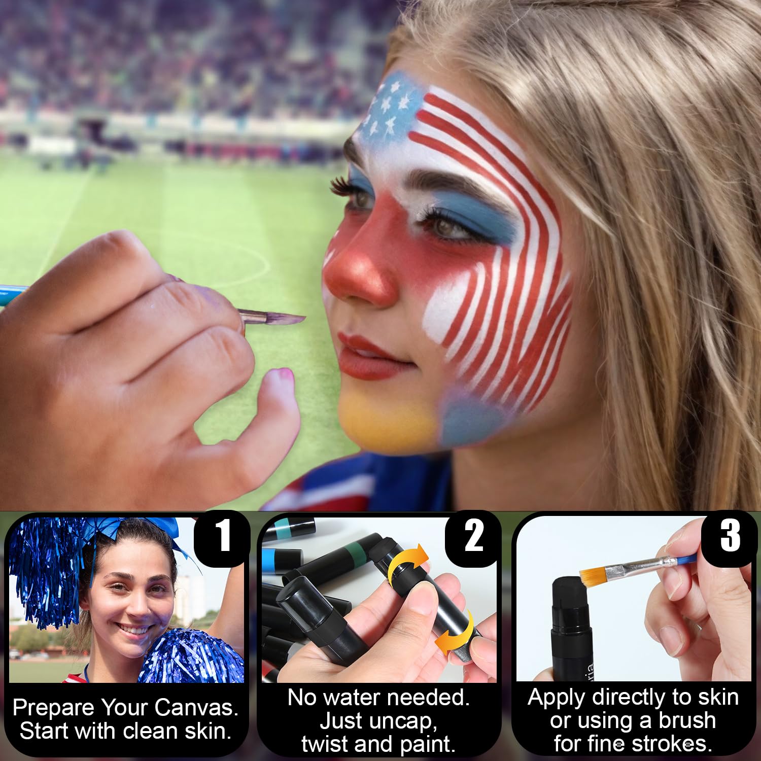 Jim&Gloria Water Resistant Under Eye Black Stick Sports Face Paint Body Markers Makeup Athletes Softball Stuff Lacrosse Baseball Drip Football Gear Game Accessories Gift 8 Colors Eyeblack Painting Kit