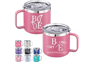 Personalized Insulated Coffee Mug - 12oz/14oz Engraved Stainless Steel Travel Mug with Handle and Lid, Leakproof, Ideal Custo