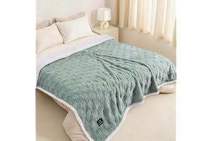 Luciphia Waterproof Dog Blanket for Large Dogs Washable Soft Sherpa Fleece Cat Blankets with 3D Jacquard Cozy Calming Reversible Bed Couch Protector Furniture Protection, Green White, 85x57 inch