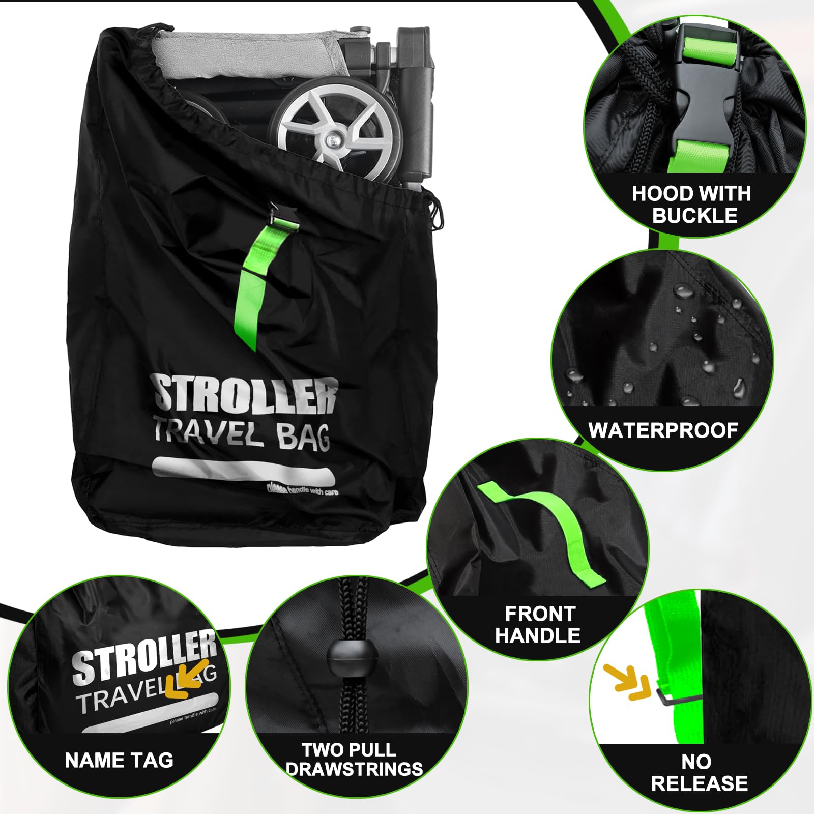Stroller Bag for Airplane | Adjustable Padded Straps & Double Bottom Fabric, Large Gate Check Stroller Travel Bag for Airplane, Single & Double Stroller Travel/Cover Bag for Air Plane