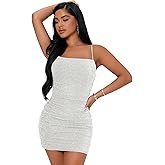 Floerns Women's Glitter Sleeveless Ruched Party Clubwear Bodycon Mini Dress
