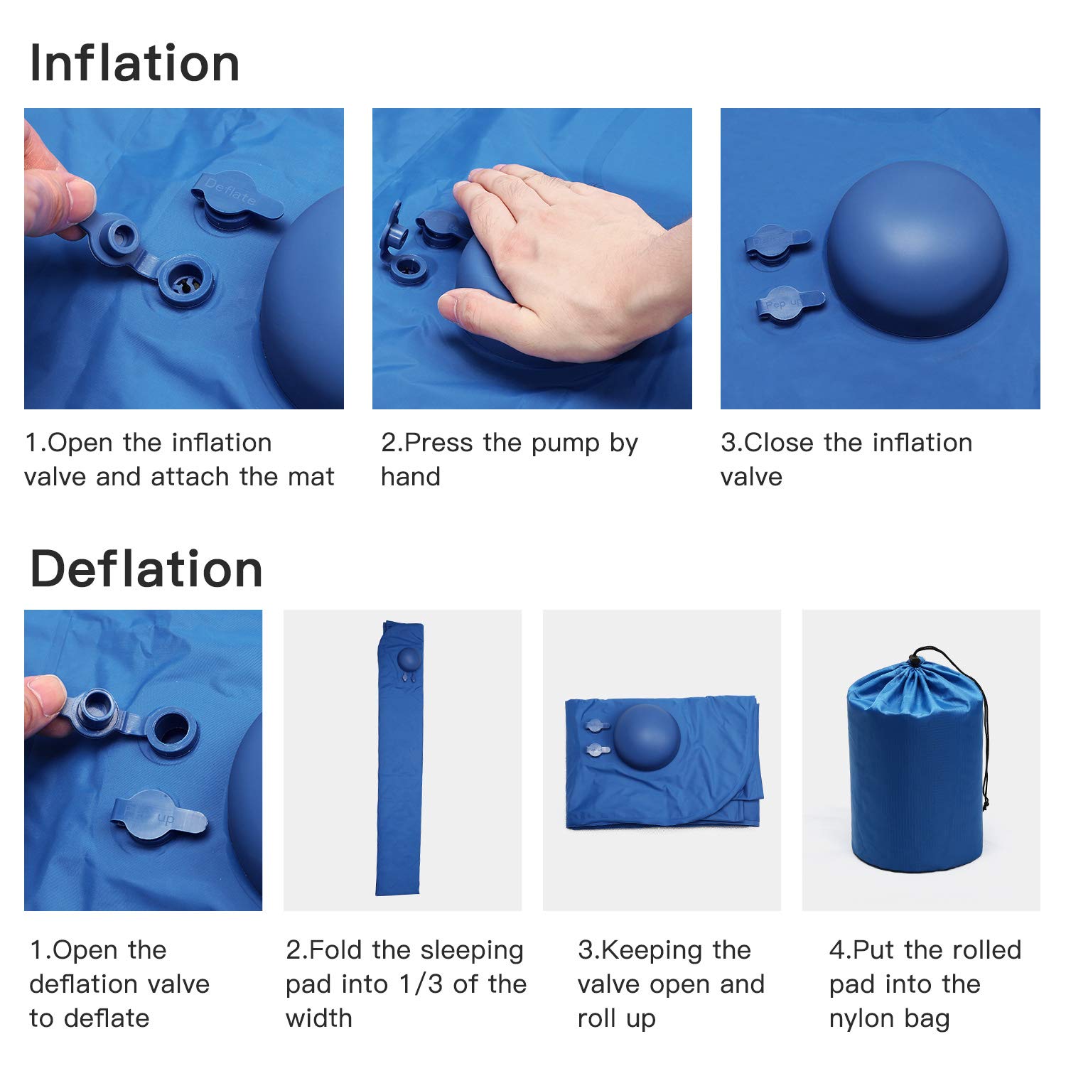 Uverbon Isomatte Camping Aufblasbare Luftmatratze Schlafmatte Eingebaute Presspumpe, Ultraleichte Isomatte für Outdoor, Feuchtigkeitsfes für Wandern, Backpacking, Camping, Strand