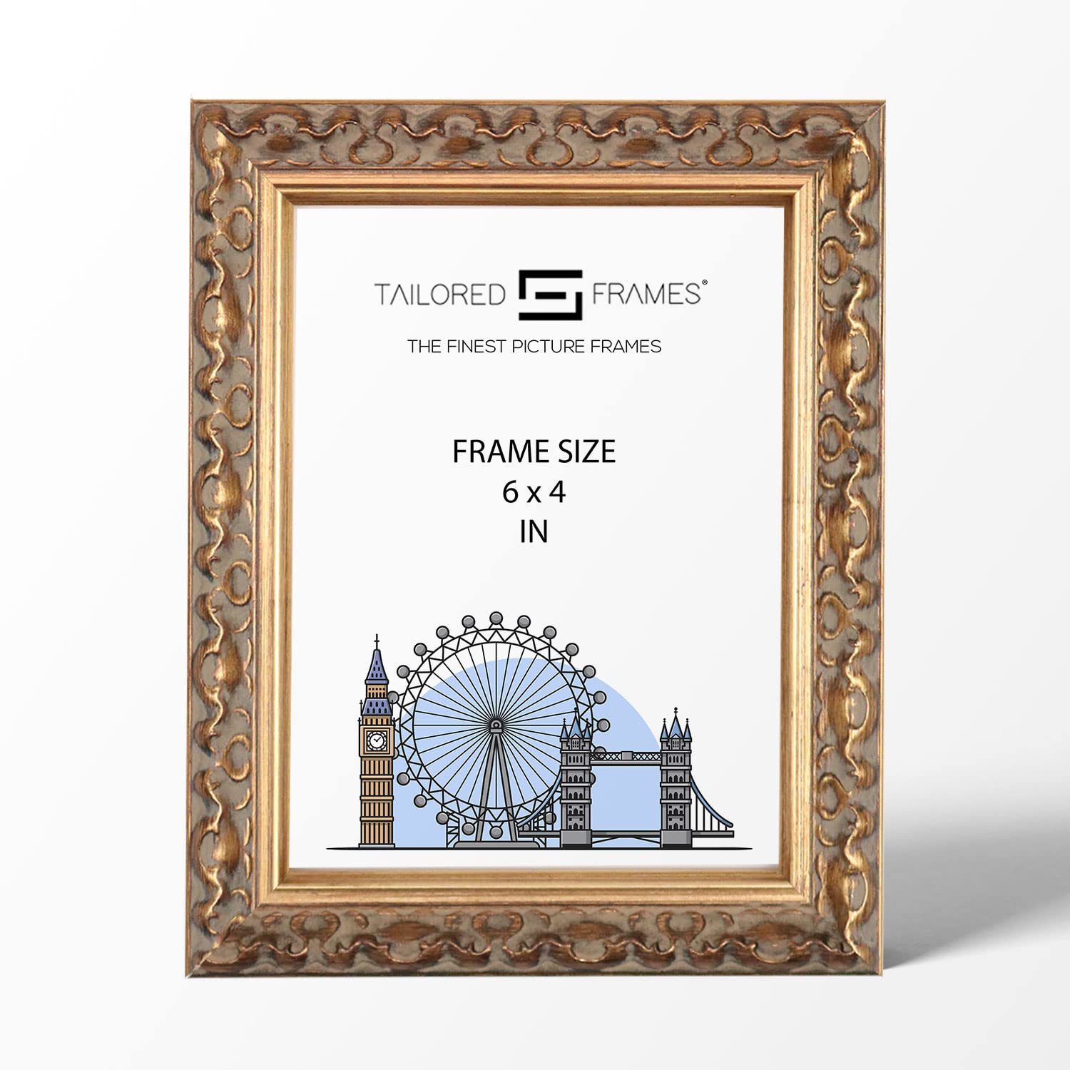 Tailored Frames Vienna Gold 6" x 4" | Rustic Style Vintage Single Picture Frame | Table Top & Wall Hanging Type | Photo Frame Without Mount