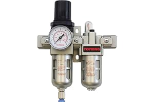 TOPRING 51.220 Airflo 200 1/4 in. FR+L Compresed Air Filter-Regulator with Lubricator Combo, Semi-Automatic Drain and Pressur