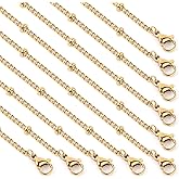 Cadikez 24PCS Gold Satellite Chain Necklace Bulk, 1.5mm 18inch 18K Gold PVD Plated Stainless Steel Finished Beaded Curb Link Chains for Necklace Jewelry Making