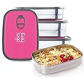 Easy Togo 3-Pack Stainless Steel Lunch Containers – Airtight Leakproof Food Storage Boxes for Meal Prep, Snacks & Leftovers – 37oz + 23oz + 12oz, Pink Lid, Reusable Bento Set for Adults