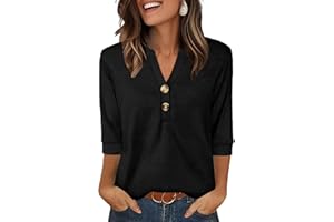 WIHOLL Womens Tops 3/4 Sleeve Shirts for Women V Neck Blouses Dressy Casual Womens Fall Clothing Trendy 2025