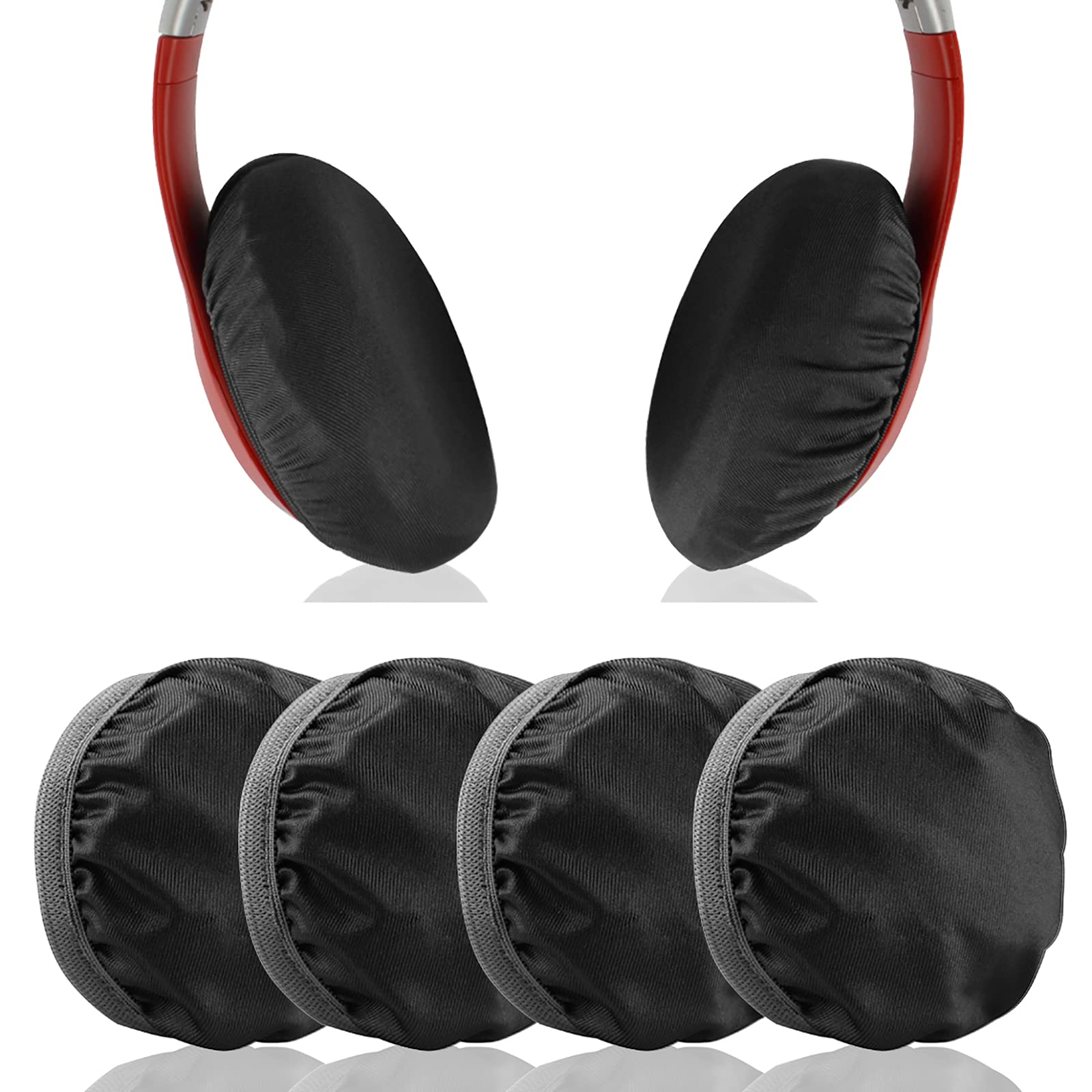 Geekria 2 Pairs Flex Fabric Headphones Ear Covers, Washable & Stretchable Sanitary Protectors for Over-Ear Headset, Sweat Cover for Gym, Gaming (M/Black-Red)