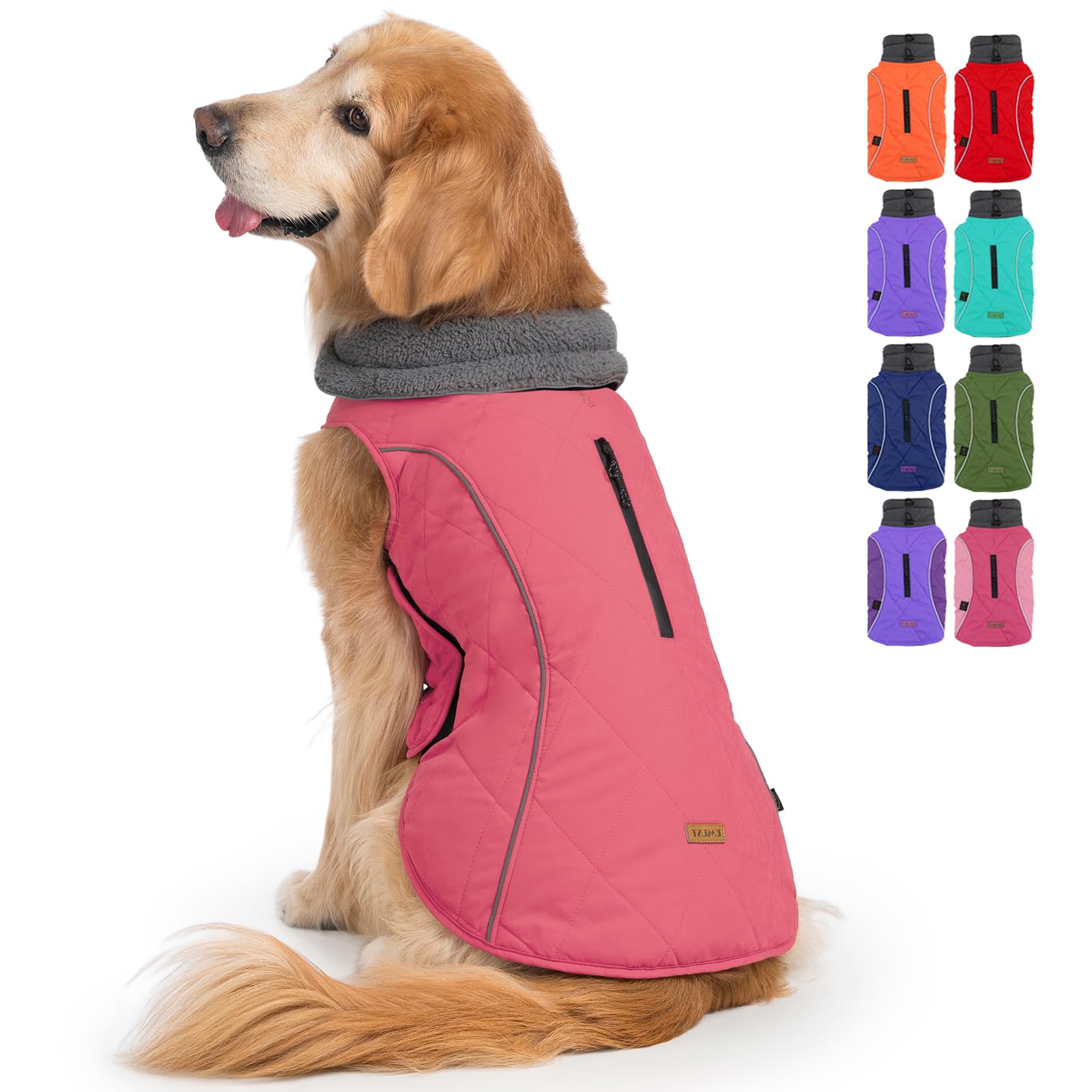EMUST Dog Jackets for Winter, Cold Weather Coats for Dogs, Soft Winters Jackets for Medium Large Dogs, Winter Vest for Small Medium Large Dog, Pink, L