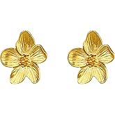 Sylph Christmas Earrings Gold Flower Earrings for Women, 18K Gold Plated Statement Earring Studs, Hypoallergenic Big Floral Jewelry Trendy Gifts for Party Birthday