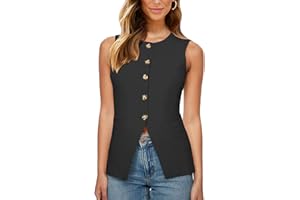 Fallorchid Womens Round neck Suit Vest Sleeveless Button Business Jacket Waistcoat Top