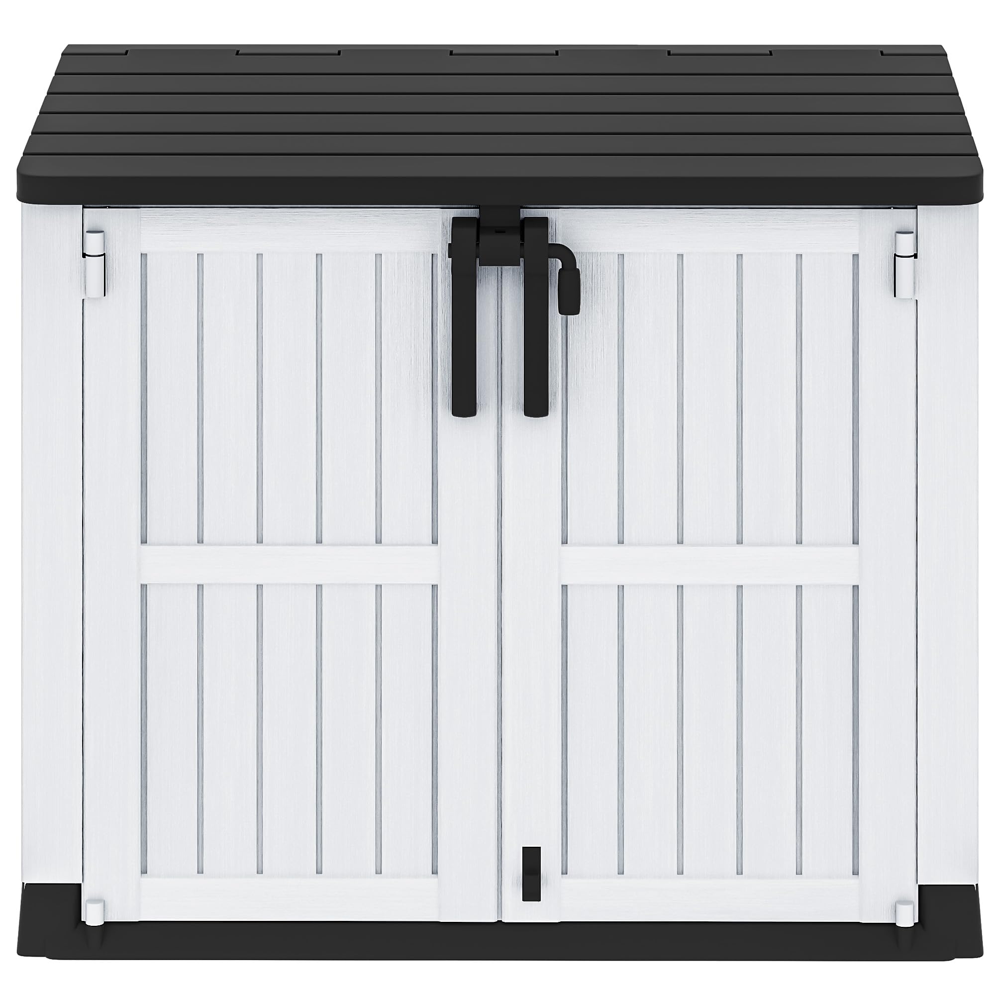 Photo 1 of *** PARTIAL SET *** DWVO 36 cu ft Tool Storage Shed, Storage for Bakcyard, Patio, and Garden, Resin Plastic Shed with Sloped Lid, Lockable Door, and Wood Grain Finish, Light Gray
