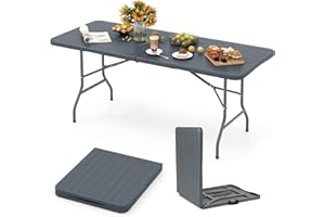 Goplus 6ft Plastic Folding Table, 350 LBS Indoor Outdoor Heavy Duty Portable Folding Tables with HDPE Tabletop, Handle, Lock,