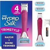 Schick Hydro Silk TrimStyle 2in1 Bikini Trimmer &amp; Razor, Handle &amp; 3 Refills | Waterproof handle with pubic hair trimmer, 5-blade razors for women refills, Includes AAA battery, For sensitive skin