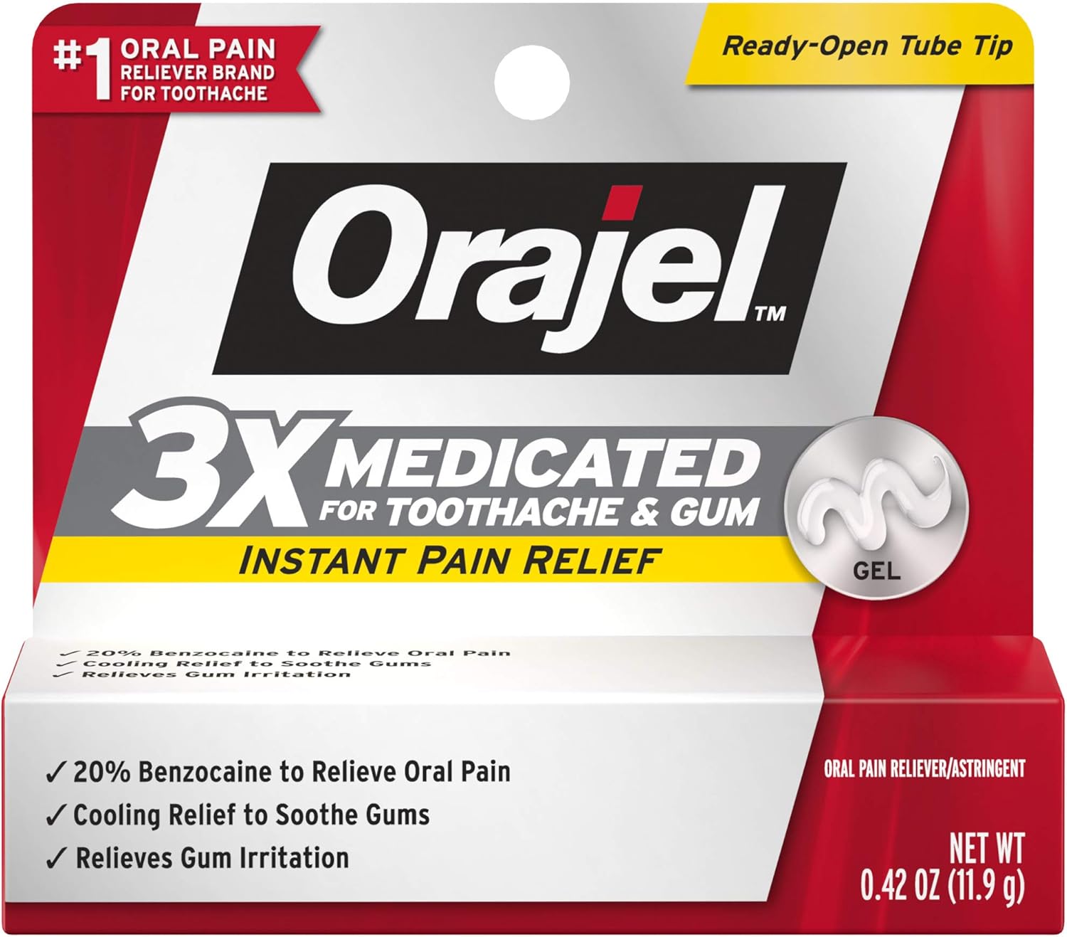Orajel 3X Medicated For Toothache & Gum Gel, .42 OZ: Health & Personal Care