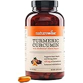 NatureWise Turmeric Curcumin 500mg with Black Pepper Softgels - Extra Strength, Enhanced Absorption - 95% Curcuminoids & BioPerine for Immune Support - Gluten-Free, Non-GMO - 180 Count[6-Month Supply]