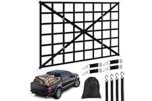 Cargo Net for Pickup Truck Bed - (66" x 50") Heavy Duty 1100 lbs Capacity, Adjustable Cam Buckles & S-Hooks, Thick Herringbon