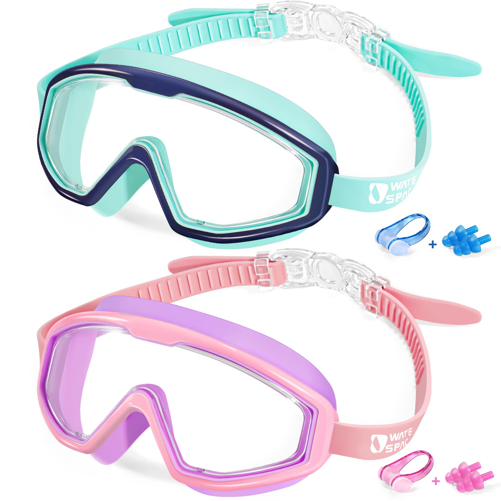 Water Space Kids Swimming Goggles, 2 Pack Swim Goggles for Kids 3-6 6-14 Children Girls Boys Toddler Junior Age 3 4 5 6 7 8 9 10 11 12 13 14 15 Years Old