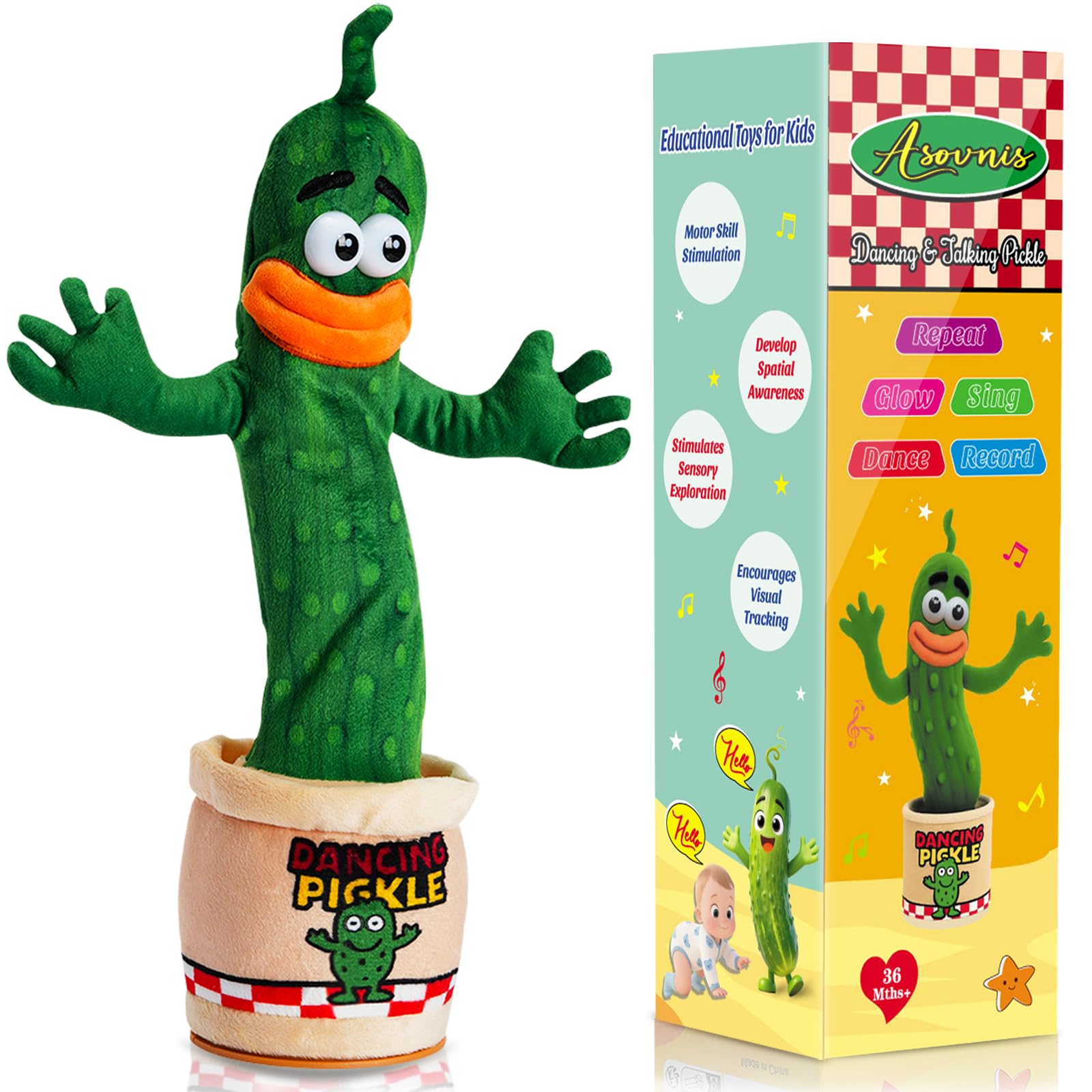 Dancing Talking Pickle Toy for Baby Toddler, Boys Girls Gifts Singing Mimicking, Recording Repeating What You Say, Baby Toys with 120 English Songs, Kids Funny Gag Gift Talking Toy, Adjustable Volume