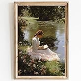 Classical Women Wall Art Vintage Victorian Prints French Antique Pictures Vintage Woman Reading Book Wall Art Victorian Portrait Poster French Womens Painting Moody Antique Pictures 16x24inch No Frame