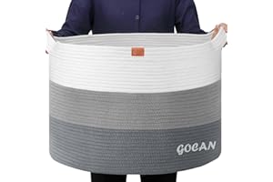 GOCAN Laundry Basket Cotton Rope Woven for Blankets Storage Basket with Handles for Living Room (Mixed Grey)
