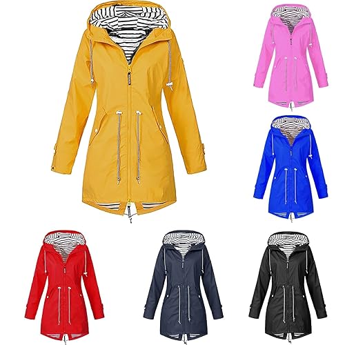 Raincoat Women, Rain Coats for Women Lightweight Waterproof Jacket Zip up Long Hooded Softshell Outdoor Windbreaker with Drawstrings and Pockets XL