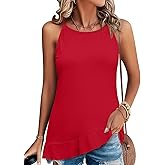 JUSTFASHIONNOW Womens Halter Tank Top Dressy Casual Camisole Tops Ruffle Hem Sleeveless Summer Blouses Beach Vacation Shirts