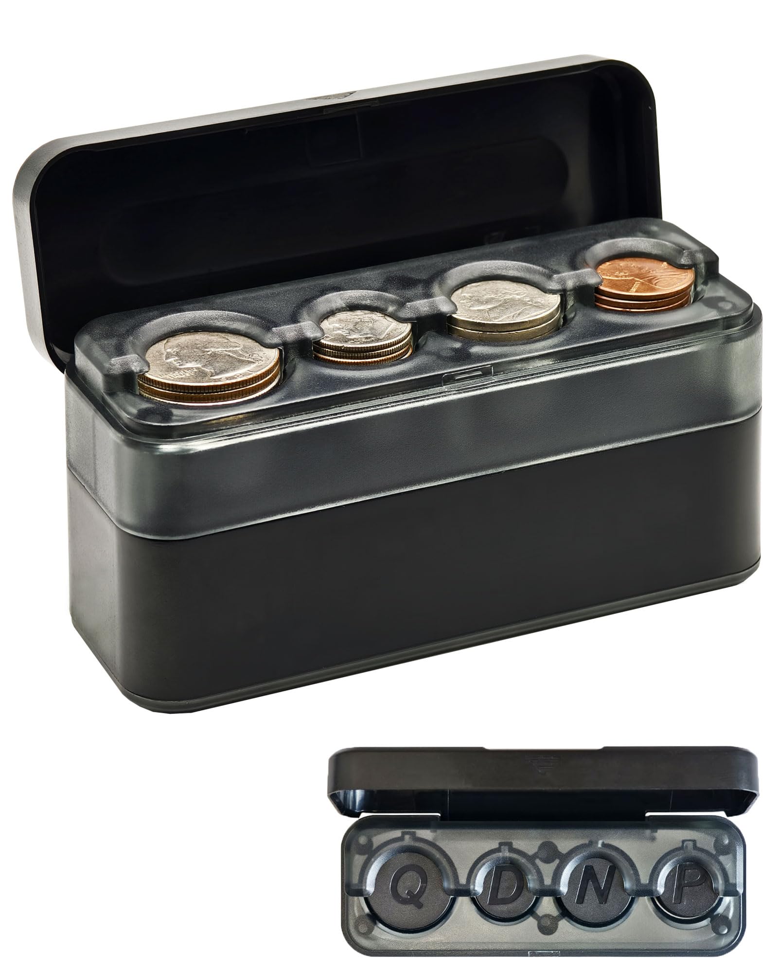 Photo 1 of JETOO Coin Holder for Car Change Organizer Larger Capacity, Compatible with Coins of Different Size, Universal Storage Coin Money Dispenser Fit for Most Car Truck Accessories