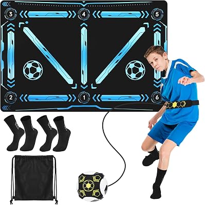 Tapis d'entraînement de Football,Tapis d'entraînement pour le Contrôle du Ballon de Football avec Ceinture et Chaussettes Accessoires d'Entraînement de Foot ball 90x60cm