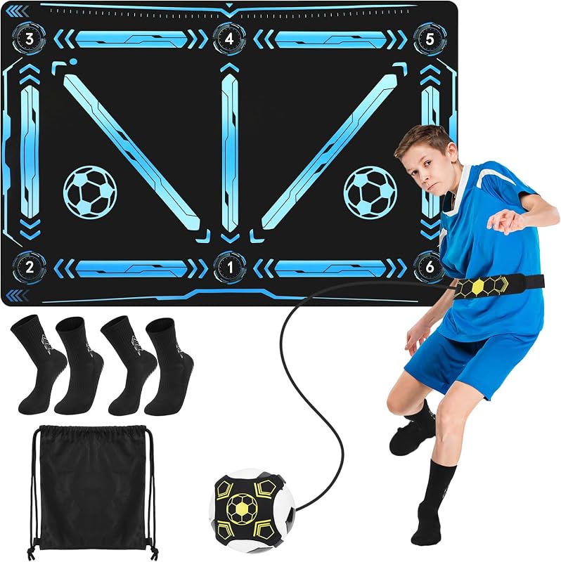 Tapis d'entraînement de Football,Tapis d'entraînement pour le Contrôle du Ballon de Football avec Ceinture et Chaussettes Accessoires d'Entraînement de Foot ball 90x60cm