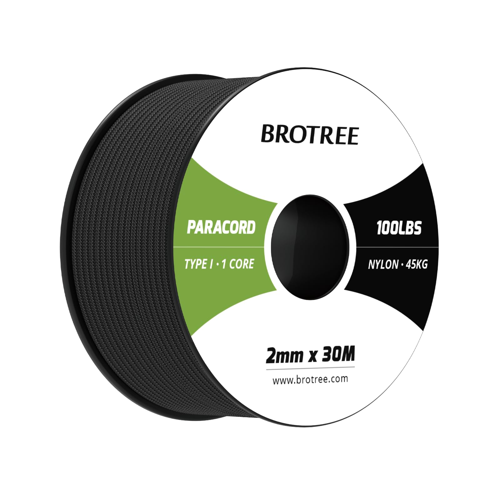 Brotree Paracord 2mm 30M 100% Nylon Rope 1 Strand Parachute Cord for Outdoor, Craft, DIY - 45kg Breaking Load (Black)