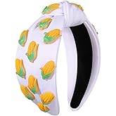VOGUEKNOCK Fruit Headbands for Women Girls Corn Knotted Headband Summer Beach Headwear Hair Accessories (Corn-White)