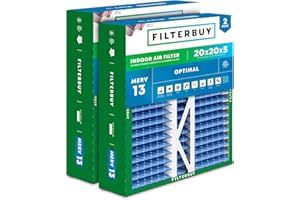 Filterbuy 20x20x5 Air Filter MERV 13 Optimal Defense (2-Pack), Pleated HVAC AC Furnace Air Filters Replacement for Honeywell 