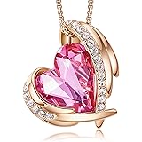 CDE Love Heart Pendant Necklaces for Women Silver Tone Rose Gold Tone Crystals Birthstone Mother's Day Jewelry Gifts for Wome