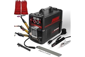 PUWU Plasma Cutter Welder Combo Gas MIG/Gasless MIG/HF TIG/Stick/Cut 5 in 1 Aluminum Welding Machine with 110V/220V Dual Volt