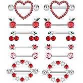 Suotarn 14G Nipple Rings for Women 316L Stainless Steel Heart Cherry,Star Butterfly Nipple Barbell CZ Cute Nipple Rings Set Nipplerings Piercing Jewelry