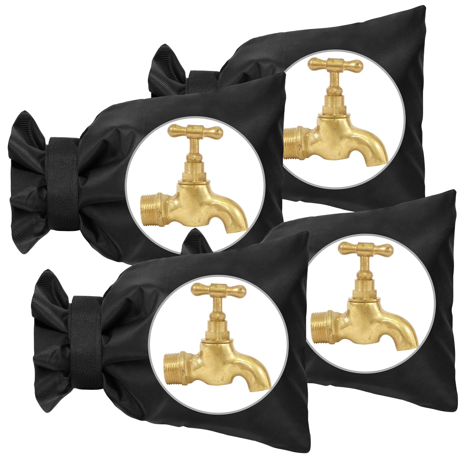 OFFCUP Outside Tap Covers for Winter, 4pcs Thickened Outdoor Tap Cover, Large Outdoor Tap Cover Large Insulated Protector Outdoor Faucet Covers for Winter from Freezing Bursting (Black)