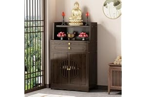 Buddhist Altar Table with Storage Cabinet, Personal Shrine Pedestal for Meditation and Prayer in Living Room