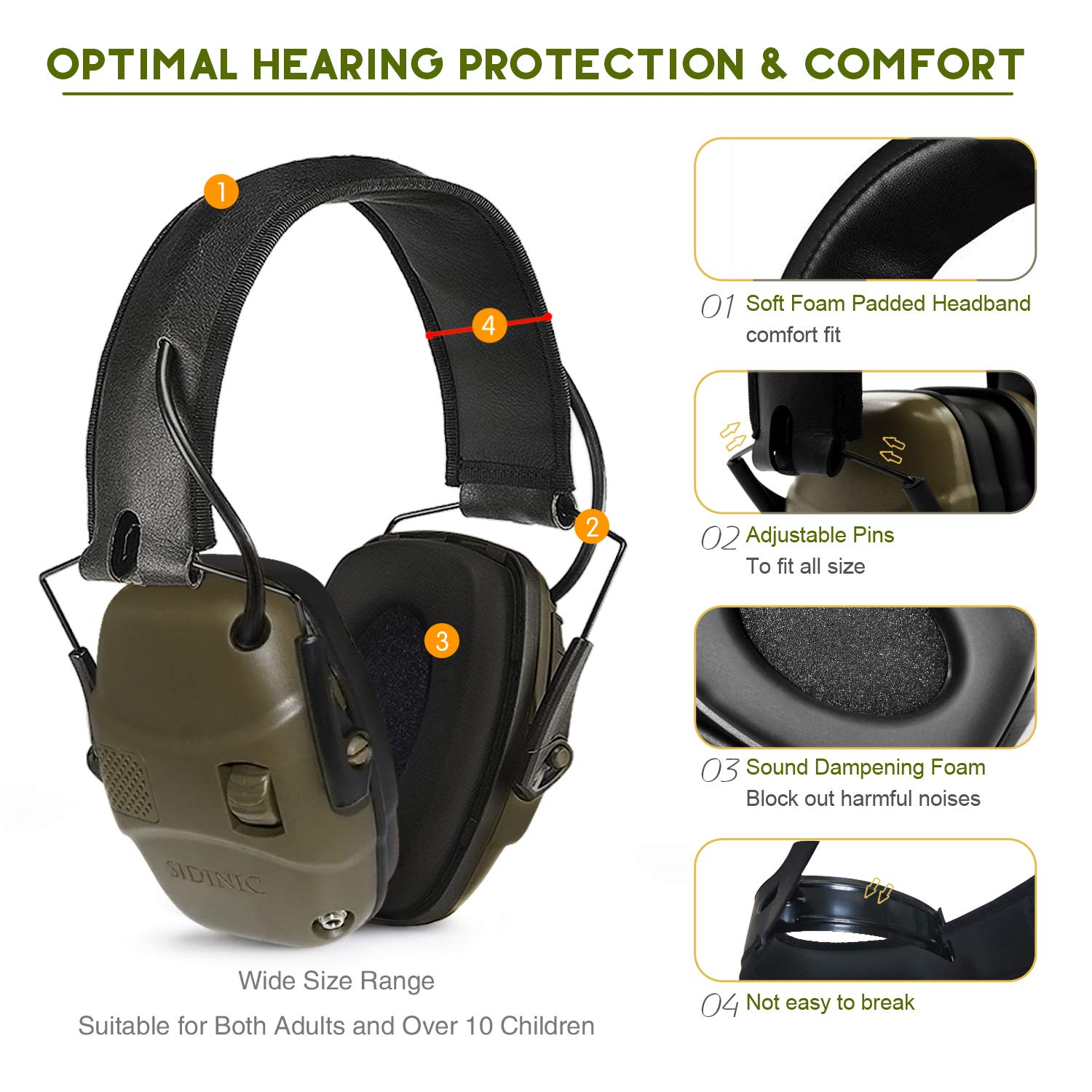 ucho Electronic Shooting Earmuff Safety Ear Protection - Shooting Ear Protection Muffs with Sound Amplification and Noise Reduction Safety Ear Muffs, NRR 22dB Ideal for Shooting and Hunting
