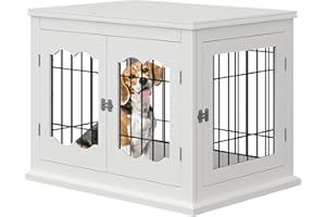 4NM Furniture Style Dog Crate with Cushion, Dog Kennel, Dog Cage for Small Medium Dogs, Indoor Aesthetic Puppy Kennel, Chew-Proof Metal Bars,Pretty Cute End Side Table Nightstand- White